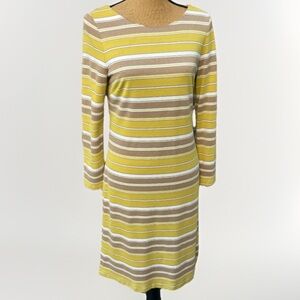 Banana Republic Striped Sparkle Dress Stretch Gold Yellow White Size 8